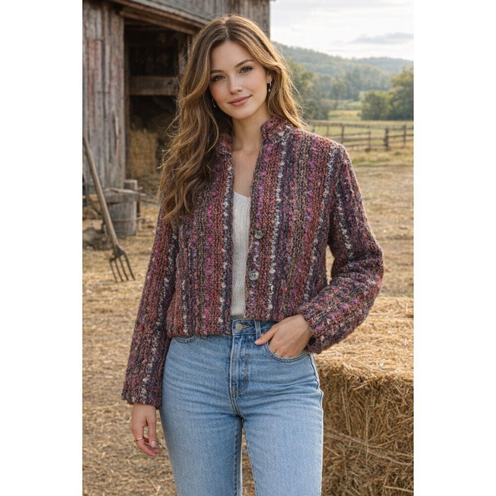 Vtg H BAR C Ranchwear Knit multicolor Jacket Size 12 Mohair Blend Y2K Chunky USA